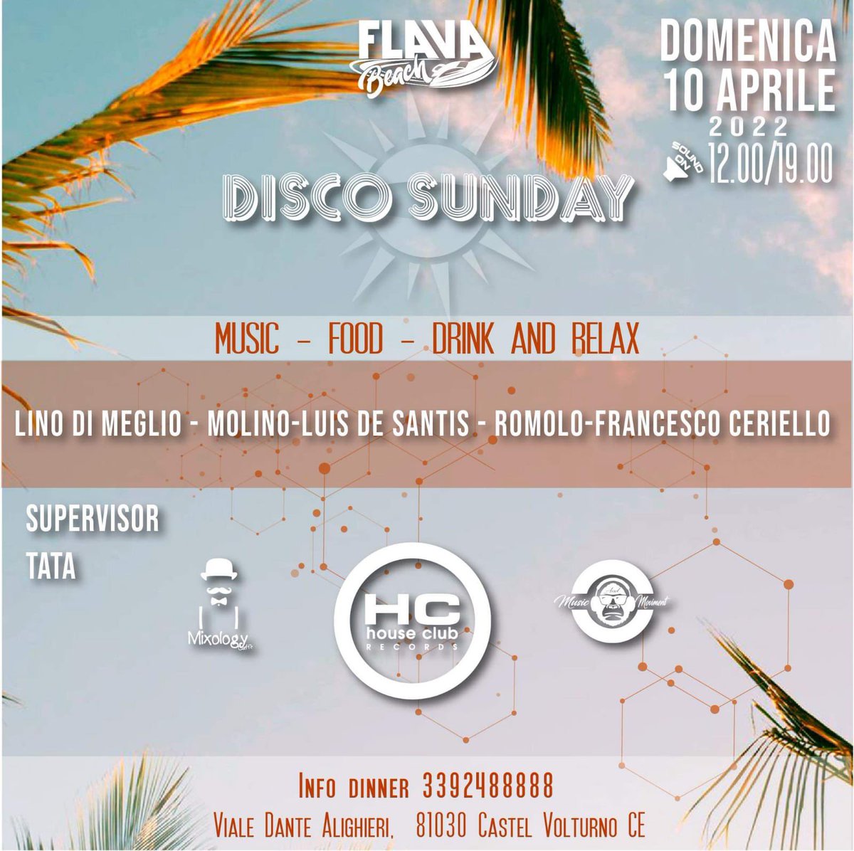 DpFabietti's tweet photo. DISCO SUNDAY - At Flava Beach - HC/M.a.M - Domenica 10 Aprile 2022 - start 12:00/19:00
#musicandmovimentcrew
#music
#houseclub
#musicandmoviment
#mamdjs
#FlavaBeach https://t.co/deXOIzTGm1