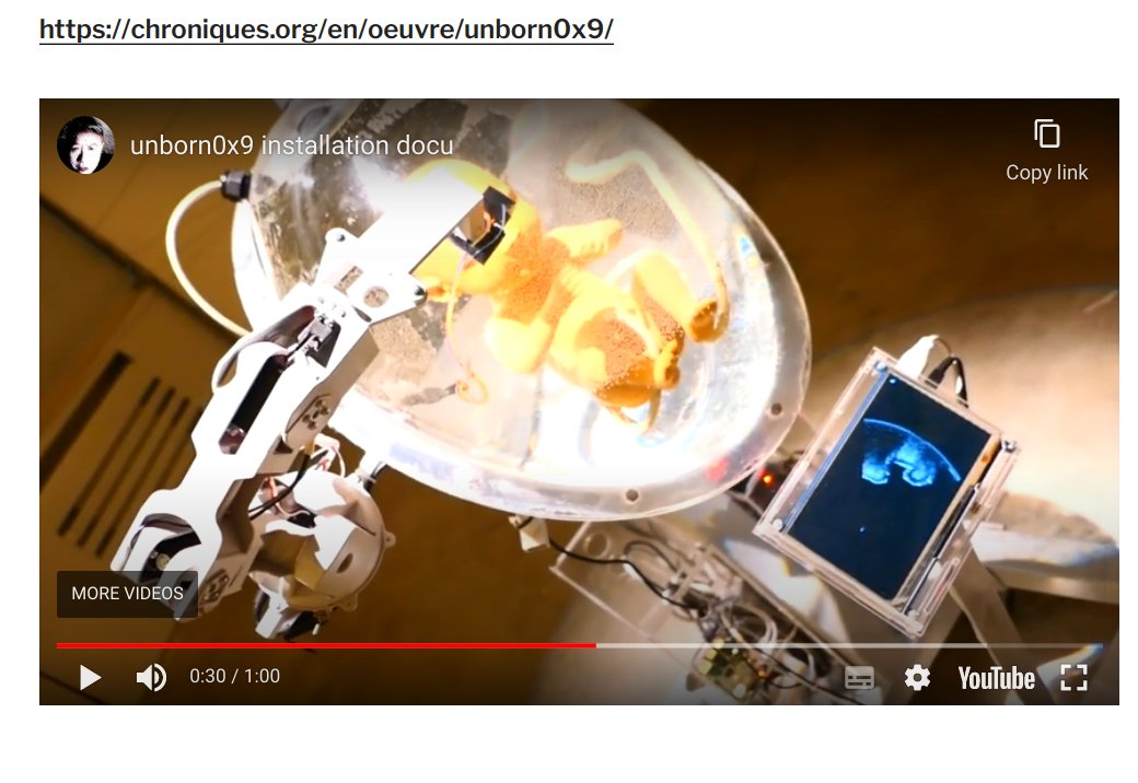 Love these projects by <a href="/echopenorg/">echOpen</a> foundation: 
🐙 github.com/echopen-founda… 

🤯 UNBORN0X9: an art installation questioning the development of foetuses in artificial wombs outside the body(ectogenesis) &amp; cyborg future of parenting: unborn0x9.labomedia.org

More @echOpenfactory