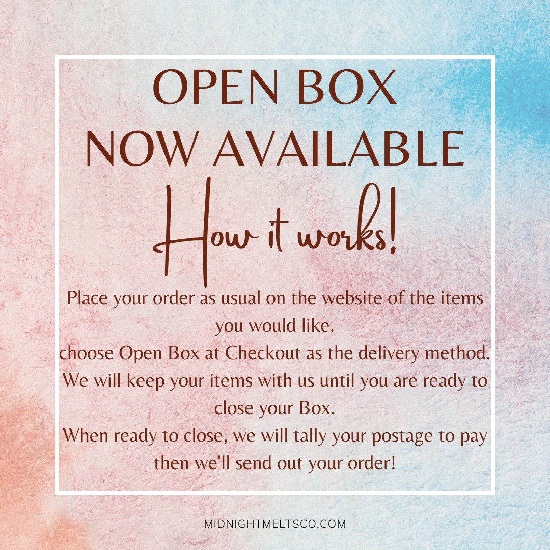 MeltsMidnight's tweet photo. We've been asked about an Open Box Option so we are giving it a trial ๐ฅฐ
https://t.co/40H6vht07H
#OpenBox #WaxMelts #SmallBiz #shop #midnightmeltsco #womaninbizhour #localbusiness #SmallBusinessSaturday #fragrance #homemade #homedecor #home #CustomerRequest https://t.co/SHuPduAITt