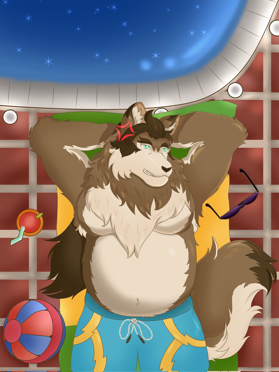 Sneowss's tweet photo. Looks like he doesnt wish to be highly bothered during his nap, but its also his fault for sleeping near a pool --' Fan Art of Oscar from Notes of hearts hope ya'll like it #NotesofHearts #furry #furryart https://t.co/UXP2WVF40D