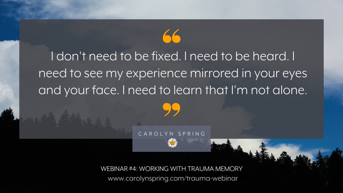 CarolynSpring's tweet photo. I don't need my experiences to be pathologised or medicalised. I just need to be treated as a human being in distress. We have evolved to respond to compassion and empathy as the basis for feeling safe after #trauma.

Find out more: https://t.co/w7PkQ8jCuA 

#therapistsconnect https://t.co/Pi5vRBA0Jx