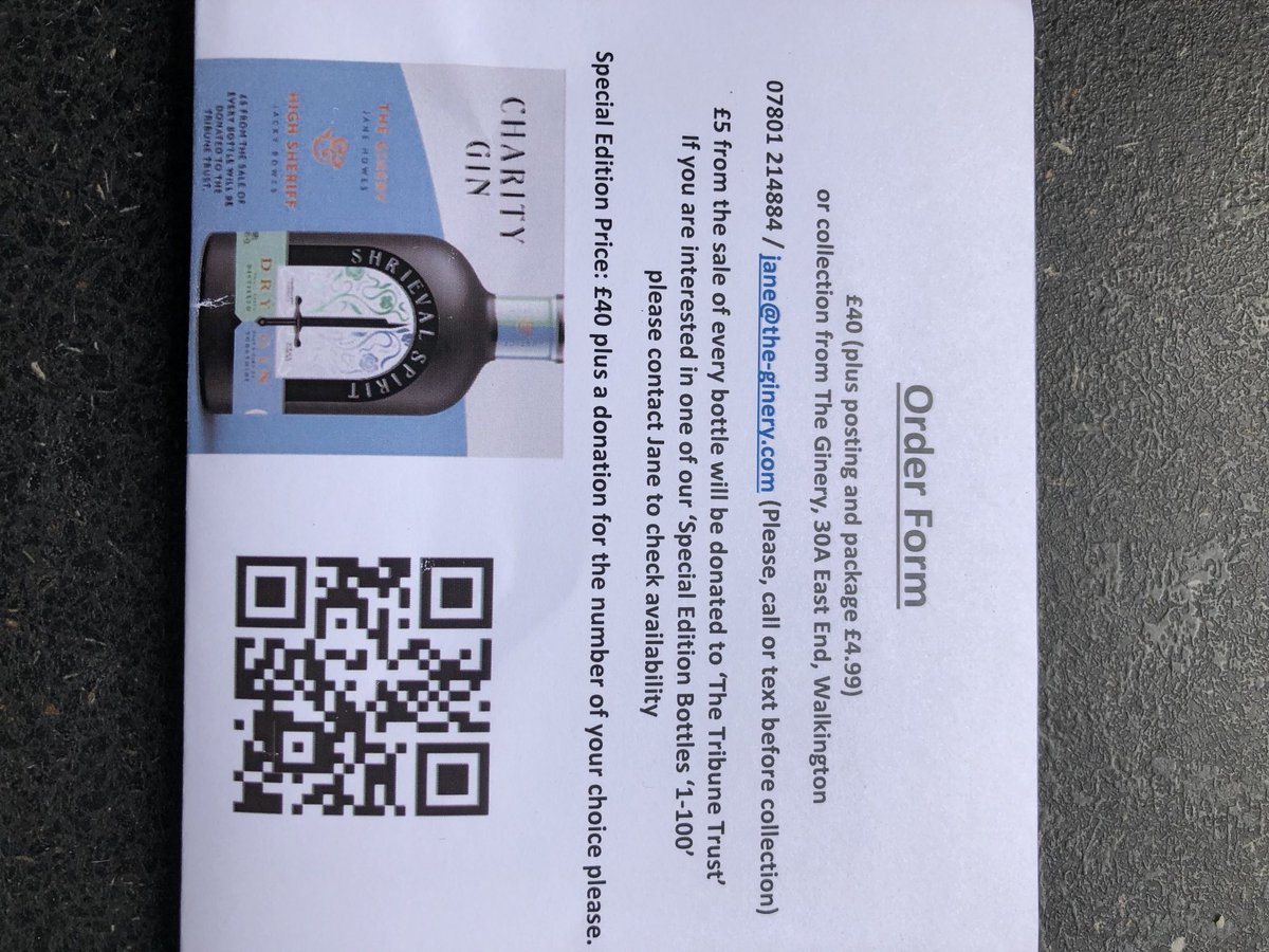 What a great idea from the new ⁦<a href="/erhighsheriff/">High Sheriff East Riding</a>⁩. The gin is great and for each sale £5 is given to ⁦<a href="/TribuneTrust/">Tribune Trust</a>⁩ which will benefit good causes.