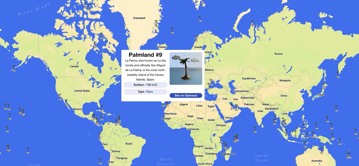PalmLand4's tweet photo. 🌴You can now find all of our nfts on the map 🌴

Having an island has never been easier! You too can be part of the privileged to own your own island.

https://t.co/3EFp007r1I👀

#Metaverse #NFTProject #NFTdrop #NFTs #OpenSeaCollection https://t.co/dkJvmi4mUY