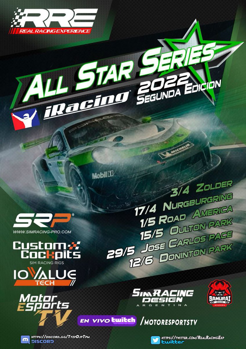 MotorEsportsTV's tweet photo. Vamos que esto #Arranca !
Esta tarde... 19:50 h
#All_Star_Series
#Edicion2 en #Zolder
de @RealRacingExp !
En Cabina:
@sademilio
@EstebanCampos_
👀https://t.co/MnyWg0Samw
Patrocinan y Colaboran:
@SRPsimracingpro
@customcockpits
@samuraieracing
@SimracingDisArg
🏁🏁😍 https://t.co/n1dKt6jm4E
