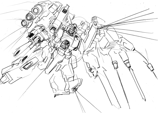 武器の配置
頭部・胸部のハイメガはZZやサイコよりも威力は抑制し発砲による機体負荷を軽減、
肩部・膝部・首横の拡散メガ粒子砲は弾幕・迎撃用で威力はさほどでもない。
肩部ビーム砲は可動肢を備え射角自由度が高い他、先端部を射出して疑似的なオールレンジ攻撃が可能 