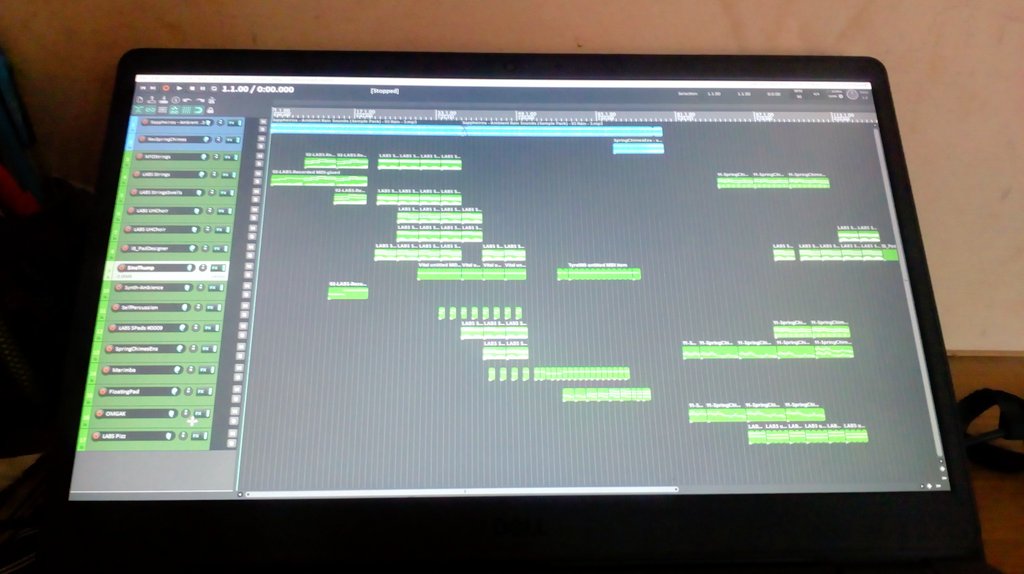 Finished the 5th cue for my soundtrack today(Soundtrack is for my book, self employment hehe). Positive about the track, but not the track colors. As Gordon Ramsay says, it's bland. @FrPoirier's Spring Chimes helped power through the entire track in just over 2 days. 9 to go hehe https://t.co/QtoAmXhGNm