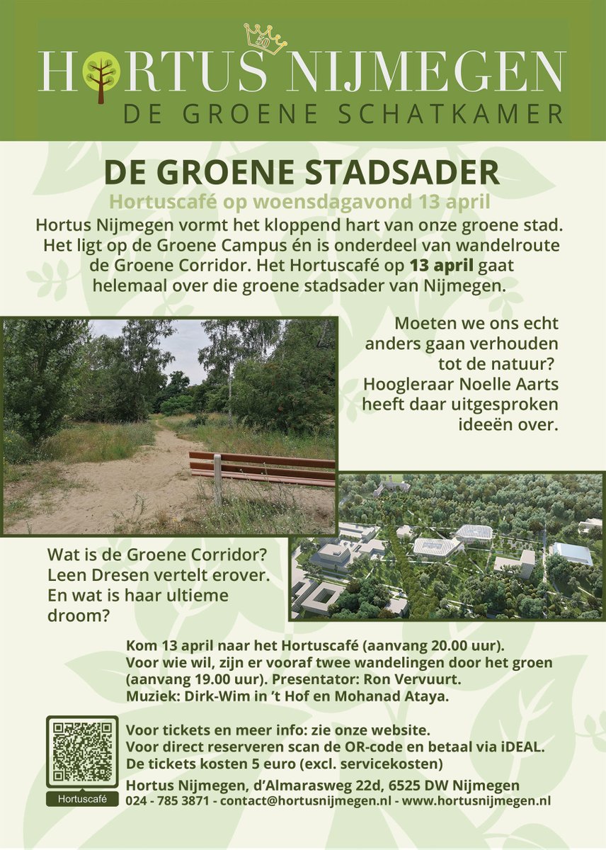 Op woensdag 13 april a.s. in Hortus Nijmegen: een avond over de Hortus als knooppunt voor groene wandelroutes over de campus en door stad, zie