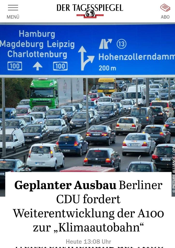 Storch_i's tweet photo. Die @CDU will das Klima schützen indem sie eine Autobahn durch #Berlin baut &amp; nennt das dann '#Klimaautobahn'. 
 https://t.co/FiCjhlDR4O https://t.co/xKe73bMC8X