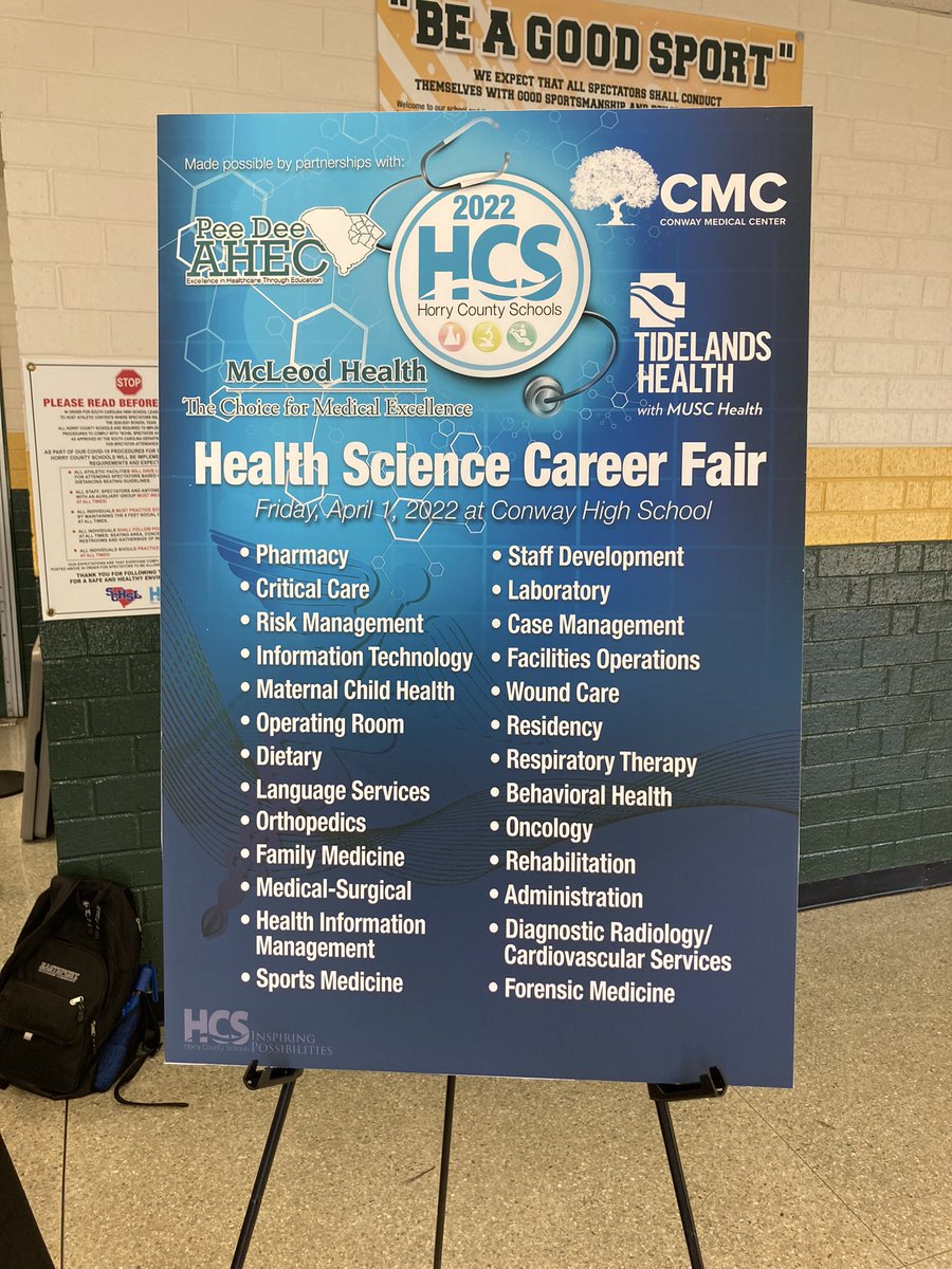 HCSCTE's tweet photo. The HCS Health Science Career Fair was a HUGE success and wouldn’t have been possible without all our amazing health care providers and support teams from @McLeodHealth @conwaymed and @tidelandshealth! We can’t wait host this event again next year! #cteinsc #hcscte #healthcare https://t.co/GwGoFC4Ypq