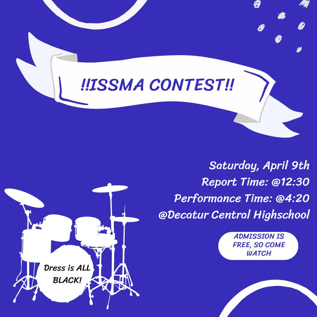 Contest is this Saturday, April 9th. Students need to remember that dress is all black and that report time is 12:30 at the school!