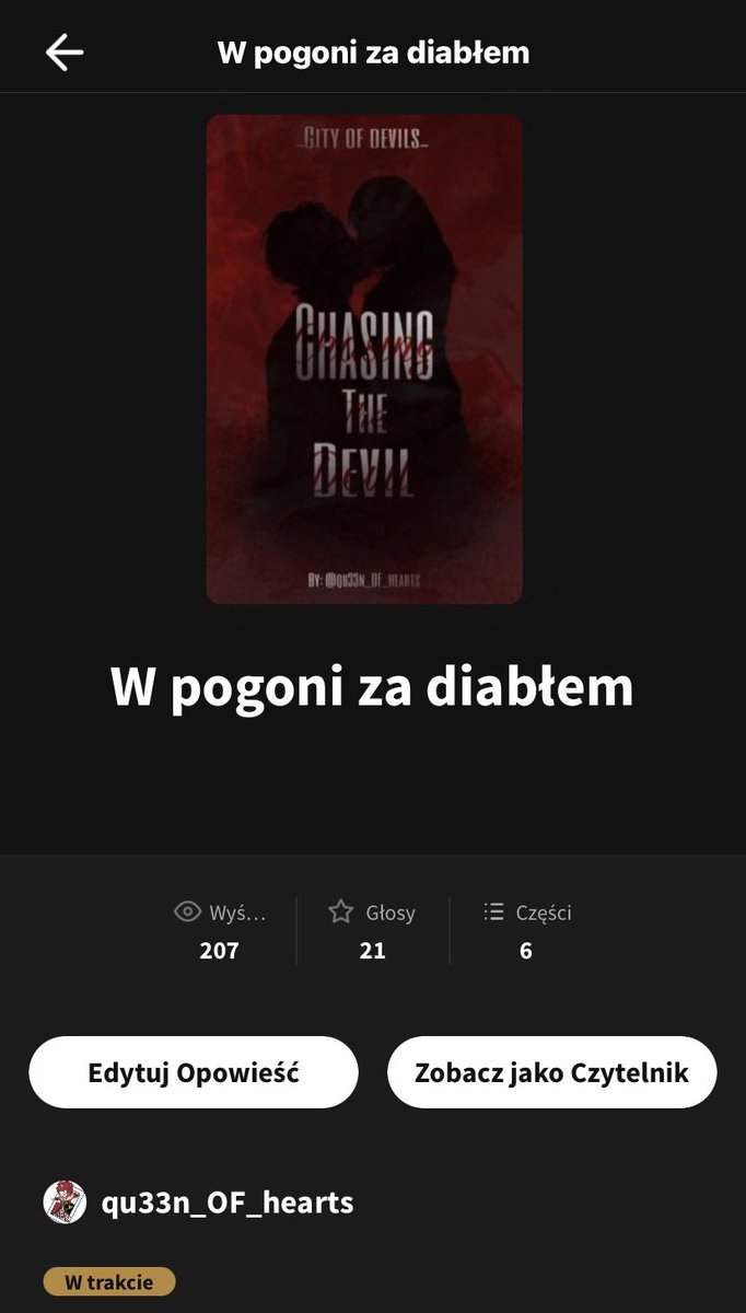 qu3en_OF_hearts's tweet photo. „Chasing the devil” ma już ponad 200 wyświetleń!!! Bardzo dziękuję<3 #Wattpad #TwitteroweKsiazkary #chasingthedevil https://t.co/3WoNgbVAQF