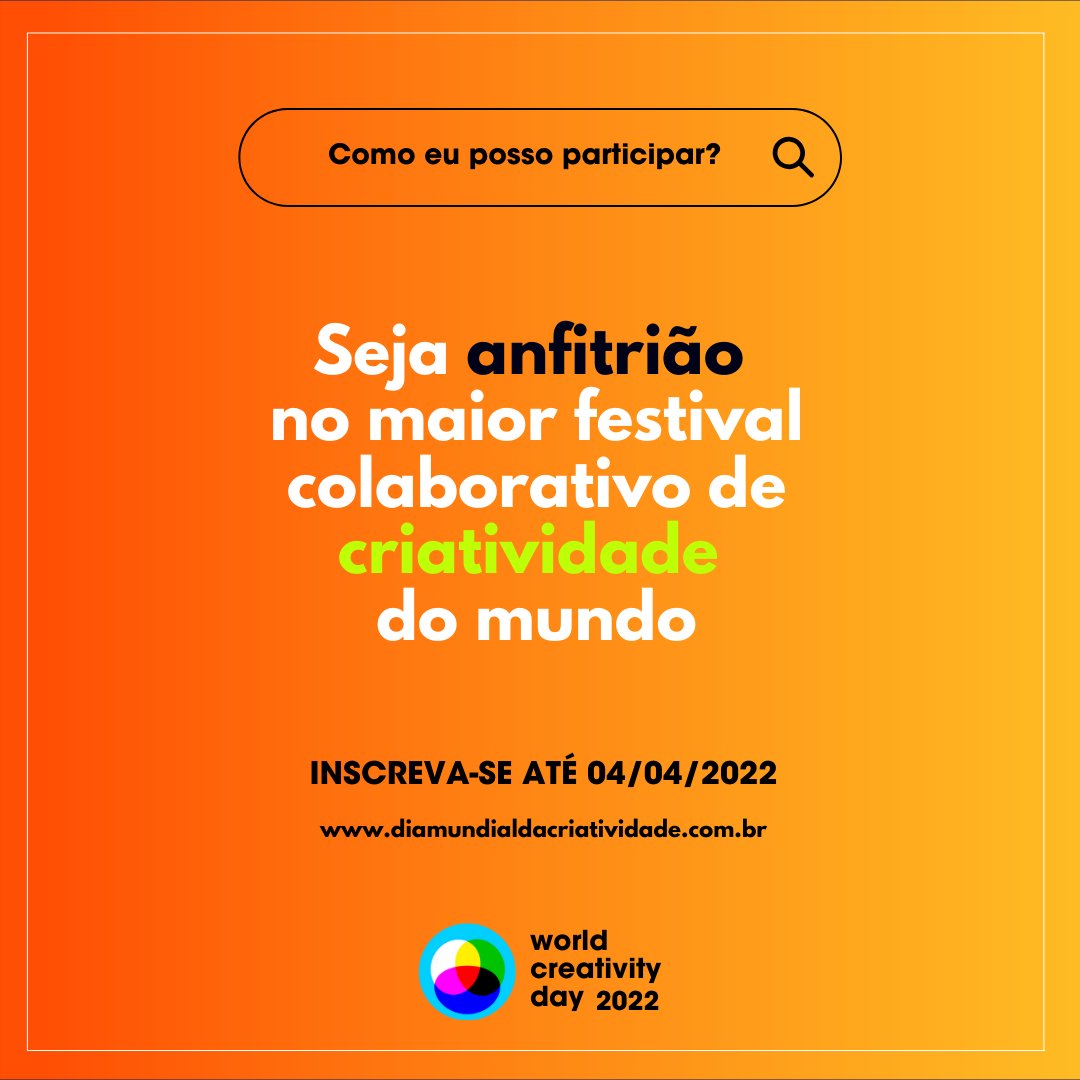 LabInnova's tweet photo. Está chegando a hora e você não pode ficar de fora! Seja anfitrião no maior festival colaborativo de criatividade do mundo. Inscreva-se como anfitrião no @DiaMundialdaCriativi que acontece nos dias 20, 21 e 22 de abril de 2022 em Bissau e outras 129 cidades ao redor do mundo https://t.co/Ji1oxPCef9