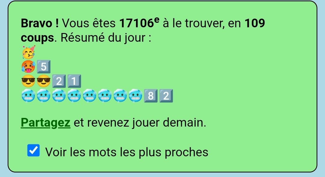 epimpaneau's tweet photo. J'aurais dû trouver plus rapidement (979 en 10 coups, gros espoir... suivi de gros tâtonnements) mais j'ai quand même des doutes sur la liste des mots les plus proches, en particulier, qu'est-ce que rôtissoire vient foutre en 944 ??!?
#cemantix https://t.co/pVWUVAJKWC https://t.co/fkmR09356D