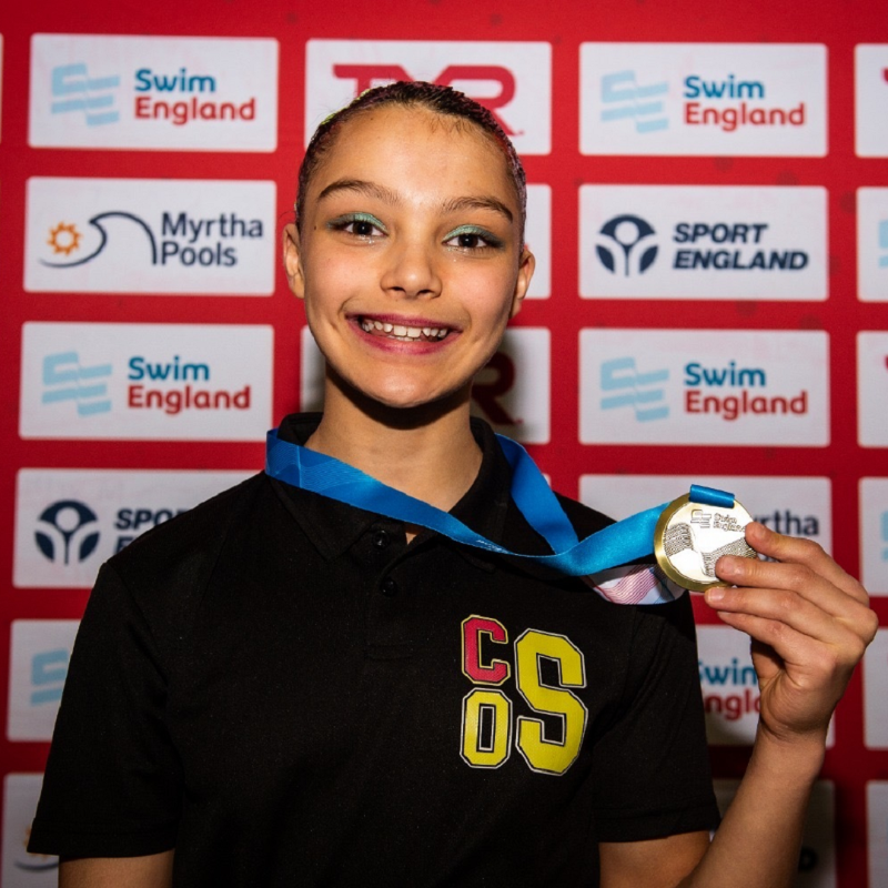 Swim_England's tweet photo. .@COSSynchro's Lena Ramanah-Beck was ‘so happy’ and thanked her coach after winning her second gold of the Artistic Swimming National Age Group Championships 🥇🥇

Her coach, Jess Fletcher, said "to win figures and solo is just amazing. But I knew she could do it!"

#SEartistic