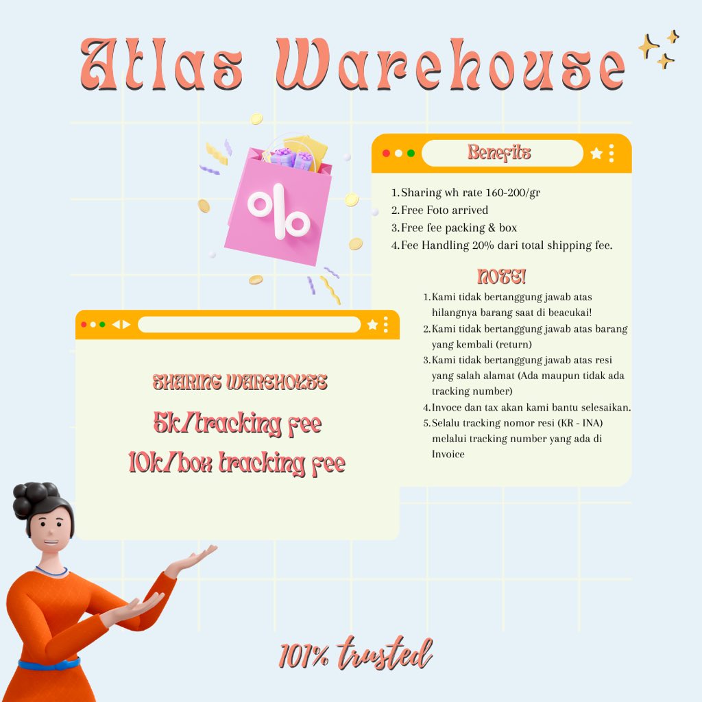 atlaswarehouse's tweet photo. ✨ ATLAS WAREHOUSE APRIL PROMO✨

🌱 Free join warehouse fee
🌱 Free warehouse fee (DIRECT ONLY)
🌱 Direct &amp; sharing apart bisa pake nama sendiri
🌱 Sharing apart bisa untuk buka wh lagi 
🌱 TIDAK menerima pengiriman KR -KR!
🌱 EMS / UPS ONLY! 

tag warehouse kr ina murce need https://t.co/ajvFHgT3sy