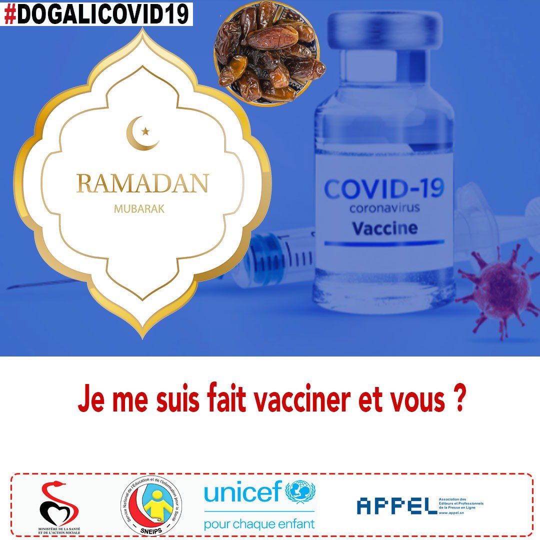 appelsn's tweet photo. Kareem Mubarak 🌙

Faisons-nous vacciner pour nous protéger ds formes graves de la #Covid19 

@santegouv_sn @ligueblogsante @SneipsO @unicefsenegal @cousenegal @OMS_SENEGAL 

#DogaliCovid19 #Kebetu https://t.co/C5UjYpMIAE