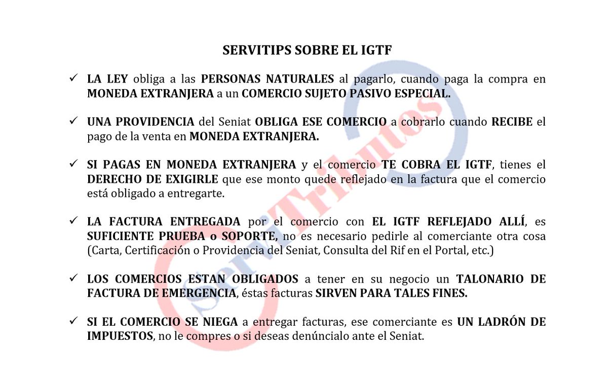 ServiTributos's tweet photo. Feliz Domingo, a una semana de la entrada en vigencia del IGTF, tal parece que la mayoría de las personas no saben que hacer.

Aquí les dejo algo que espero les ayude… https://t.co/bgaSytBlp6