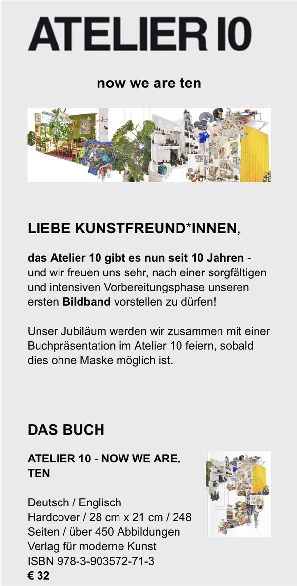 MariaWindhager's tweet photo. Dringende Empfehlung! Das Atelier 10 ist 10 und beschenkt uns mit einem ersten Bildband. Großartige Kunst von KünstlerInnen ausgewählt und begleitet von ⁦@FlorianReese⁩. ⁦@CaritasAustria⁩ https://t.co/mqeZB47w95