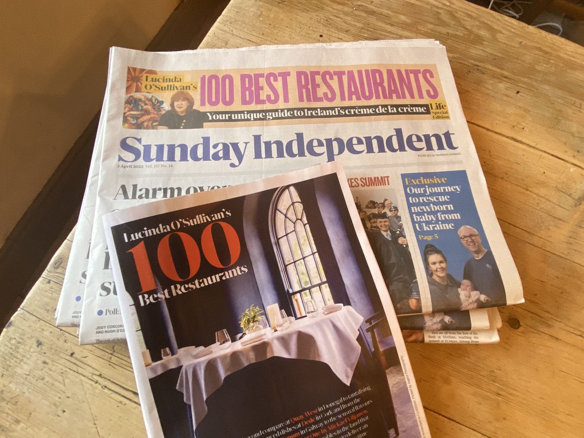 LucindasIreland's tweet photo. A big thank you to my editors @AlanEnglish9 and @LeslieAnnHorgan and team @TheSundayIndo for all the support and for such a superb production of my 100 Best Restaurants today, and to @joecoyledesign for his sleek elegant design. PS It’s not too late to buy it folks! https://t.co/hh8cizHV56