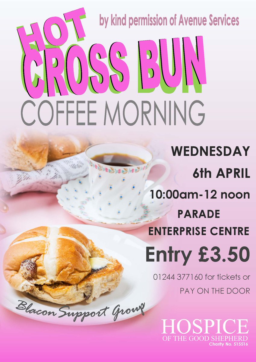 HospiceGS's tweet photo. Our Blacon Support Group have kindly organised a Hot Cross Bun Coffee Moring at the Parade Enterprise Centre, #Blacon on Wednesday 6th April.
We would like to thank Blacon Support Group for their continued support.
#chester #chesterhospice #chestercharity #blaconsupportgroup https://t.co/6Xk2KfpndU