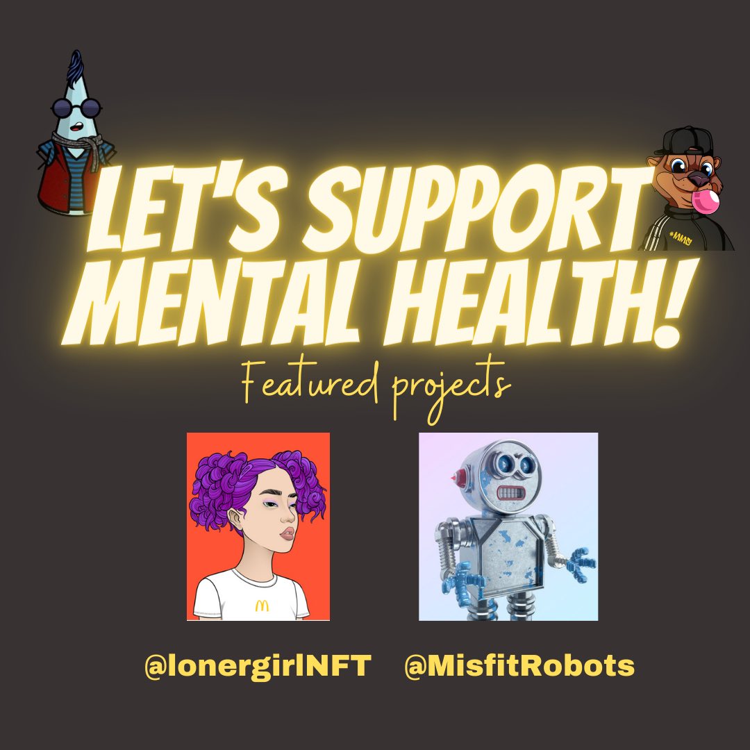 Join our founder <a href="/theanxietydr/">The Anxiety Dr | Dr. Lisa Cortez</a> this Monday with cohost <a href="/dommoreci23/">Dom.</a> this week we feature two amazing projects giving back to MENTAL HEALTH <a href="/lonergirlNFT/">Loner Girl 💚 Loner Moon 🌙</a> and <a href="/MisfitRobots/">Misfit Robots</a> 

Set your reminder⬇️

x.com/i/spaces/1gqGv…

#nft #NFTCommunity #NFTcollection #mentalhealth #nftart