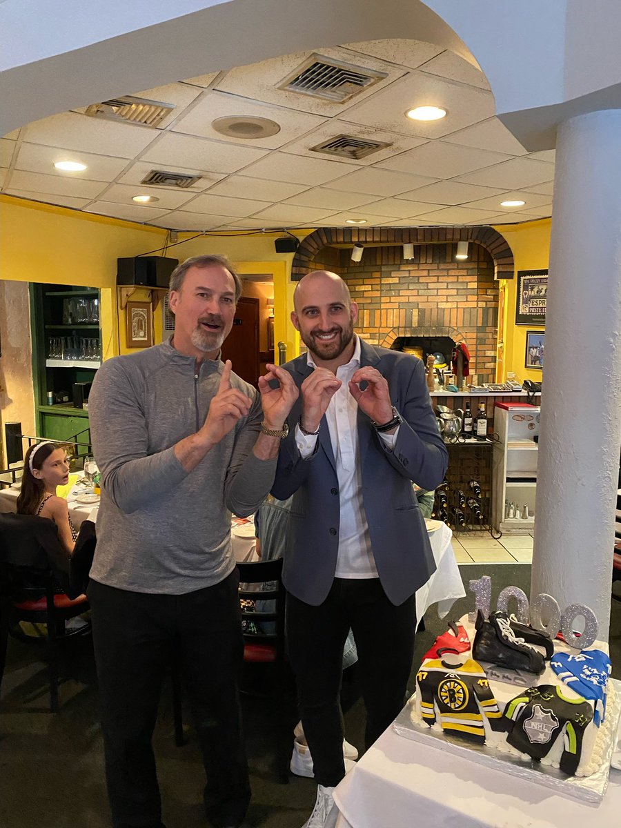 A special celebration last night - Featuring 2 members of the Newport 1,000 game club & honorary member, Mike Foligno. Mike and his son @NickFoligno become only the second father-son duo to hit the 1,000 game mark!