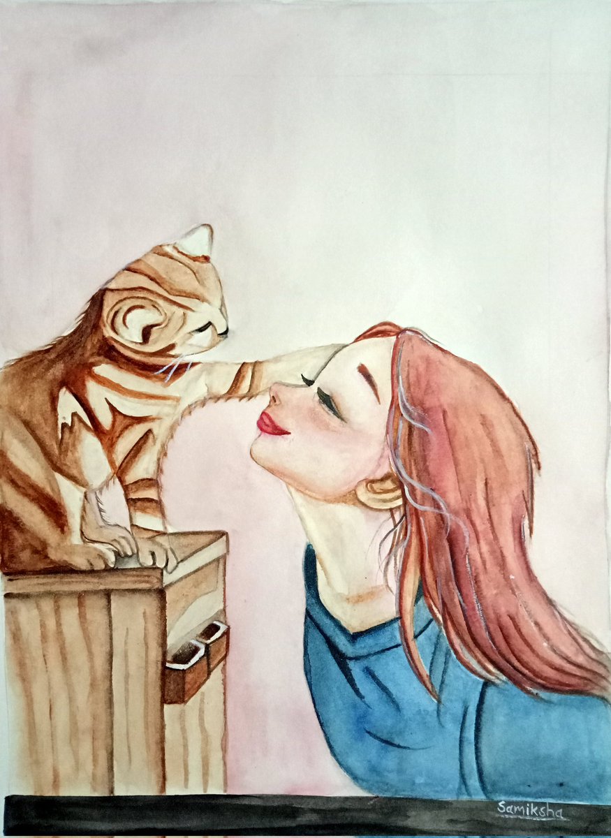 sami_art_draw's tweet photo. #peaceful painting
#watercolorpainting 
#cat love https://t.co/e9aC26BUDj
