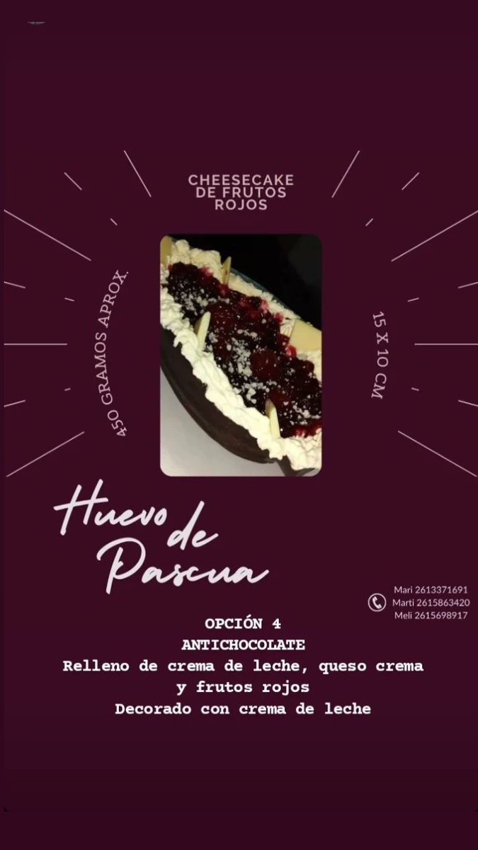 Hola!! 
Con mis hermanas vamos a vender huevos de pascua por encargue 🤤Quien quiera puede chiflar, sino con un rt también ayudan mucho! 
Graciass❤️