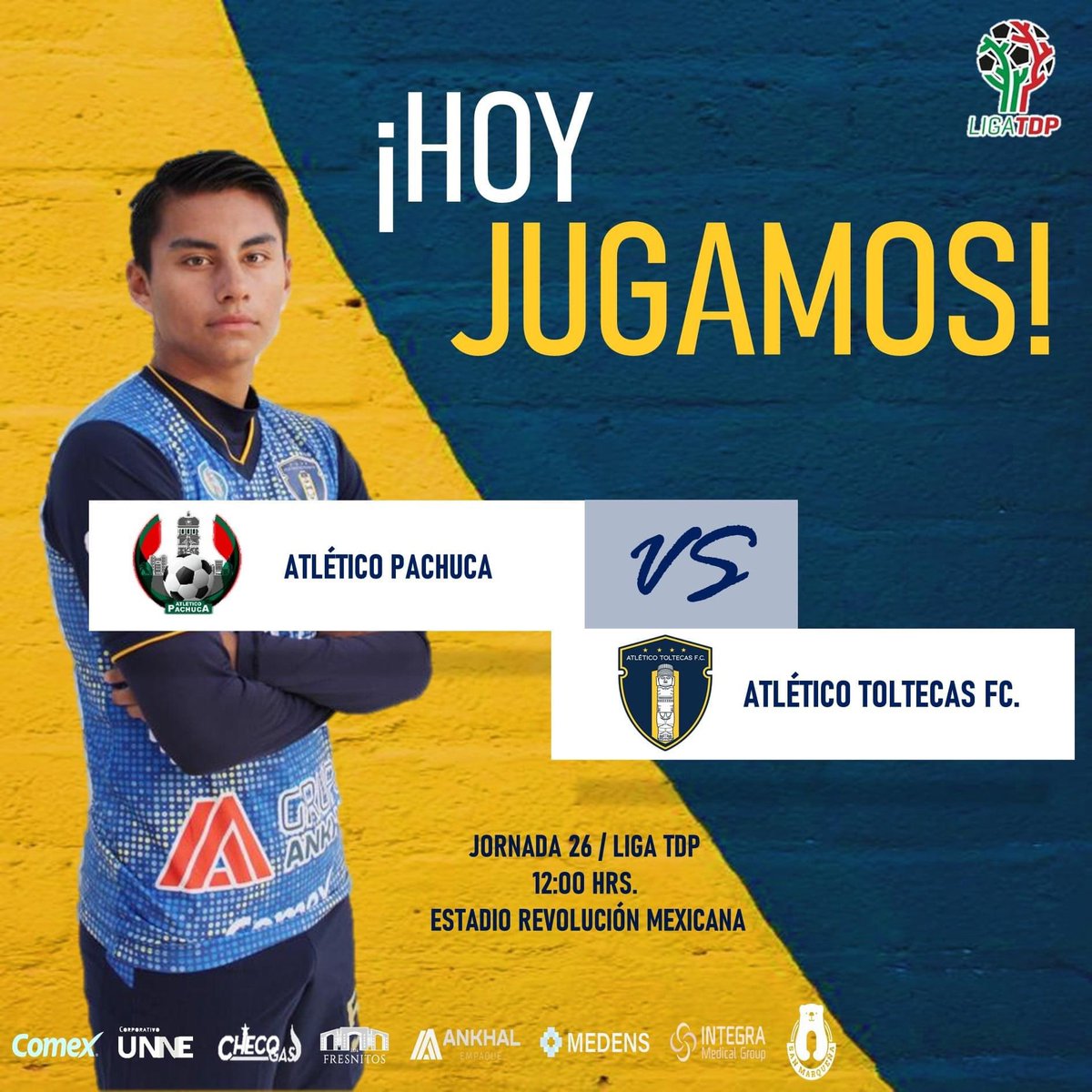 👊🏼⚽️| Este domingo toca apoyar a nuestros jóvenes de <a href="/AtleticoTolteca/">Atlético Tolteca</a> de la <a href="/LigaTDP/">Liga TDP</a> en su duelo 🆚 Atlético Pachuca Mx

#OrgullosamenteTolteca 💛💙
#AtleticoTolteca
#DaleTolteca