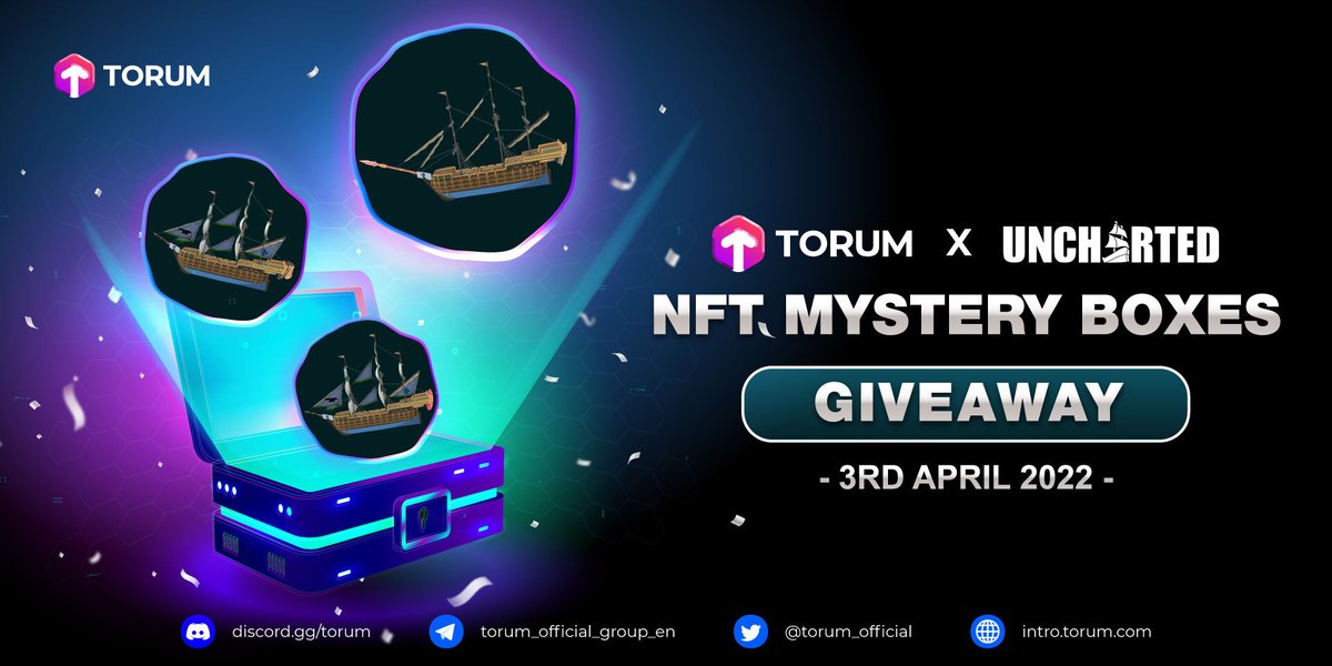 ⛵️Torum x Uncharted Giveaway⛵️

(3+2) x NFT Mystery Boxes

To join:
1. Follow <a href="/torum_official/">TorumPay (Loading...🚀)</a> &amp; @unchartedUNC 
2. Like, RT &amp; Tag 3 friends
3. Join our DC and react to our giveaway bot discord.gg/torum

Winners will be announced in our DC within 48 hours!

#NFT #NFTGiveaway