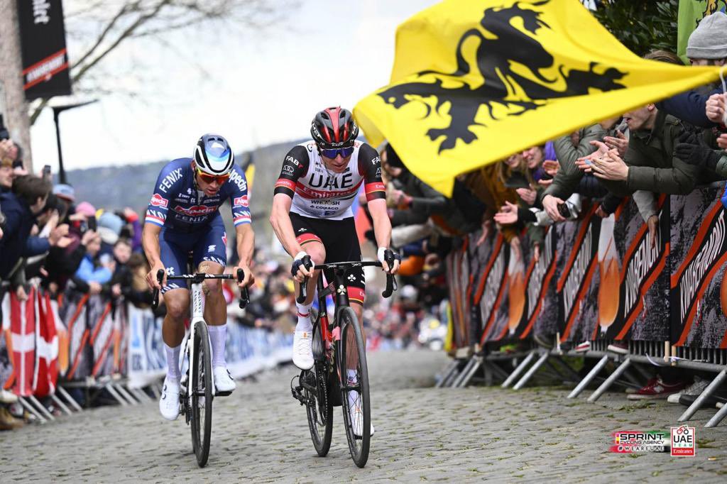 Speechless about the atmosphere here at <a href="/RondeVlaanderen/">Ronde van Vlaanderen</a>. 
I had goosebumps for most of the race..

Thanks to all the <a href="/TeamEmiratesUAE/">@UAE-TeamEmirates</a> guys once again, each rider gave more than 100%.

Honoured to battle it out with <a href="/mathieuvdpoel/">Mathieu Van der Poel</a> , congrats 🤴👏
