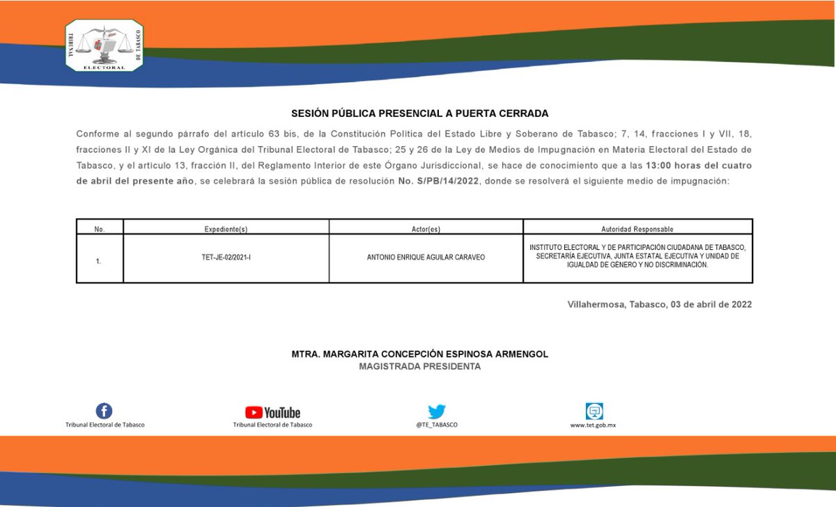 TE_TABASCO's tweet photo. 📌#AvisoDeSesión | Mañana tendremos Sesión de Pleno presencial, a puerta cerrada.

⏰13:00 horas.
📹Sigue aquí la transmisión en vivo:
Facebook Live: https://t.co/zglcHHzJTO
Twitter: @TE_TABASCO
Se resolverá el siguiente expediente:👇 https://t.co/qxmCYzKUQi