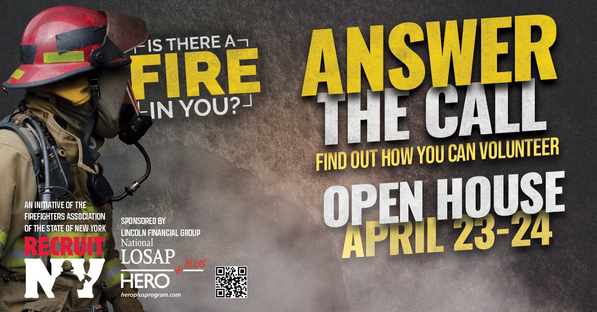 Madison_Cnty_FD's tweet photo. As part of the annual RecruitNY statewide initiative, many Madison County FDs will open their doors so residents can learn how they can serve their volunteer FD.
New Woodstock FD, Chittenango FD, Madison FD, Cazenovia FD host April 23rd and Canastota FD 23rd &amp; 24th. #RecruitNY https://t.co/SqDWs6yfj6