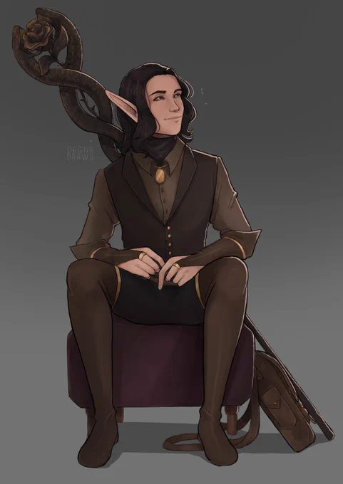 Meet my Character🧵: Ascalon (he/him) is a young disabled elven psychopomp, comparable to a death cleric or good-aligned necromancer. He's a gentle soul who can see an talk to ghosts, serving as a bridge between the living and the dead.> 