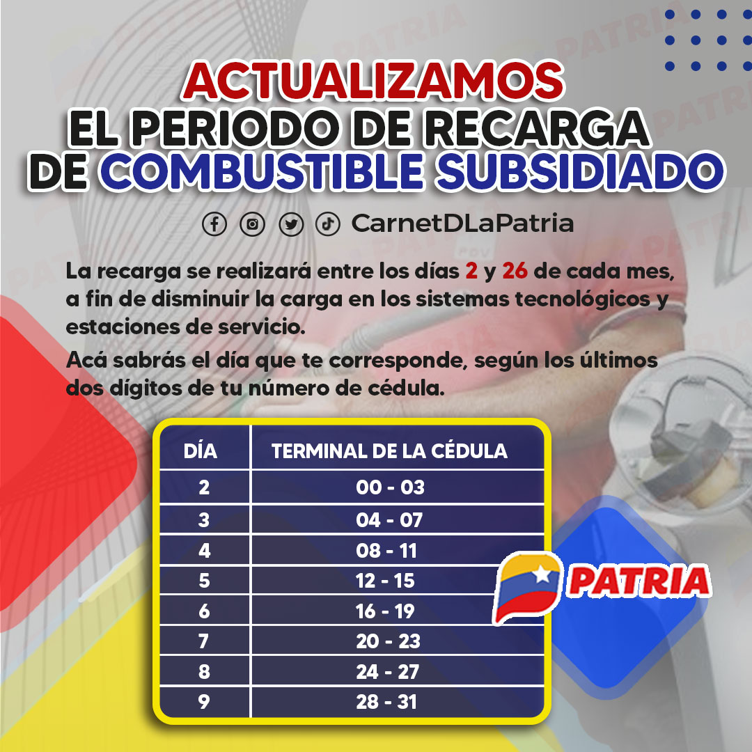 Aquí puedes ver el calendario para suministro de combustible subsidiado