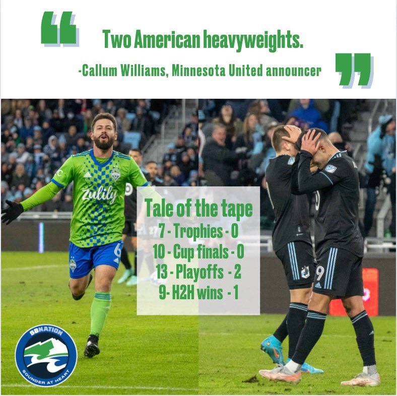 sounderatheart's tweet photo. Callum Williams referred to last night’s match up as a meeting of “Two American heavyweights” so we pulled up the receipts. 
#Sounders #MINvSEA #MLS https://t.co/J9etFBVjez