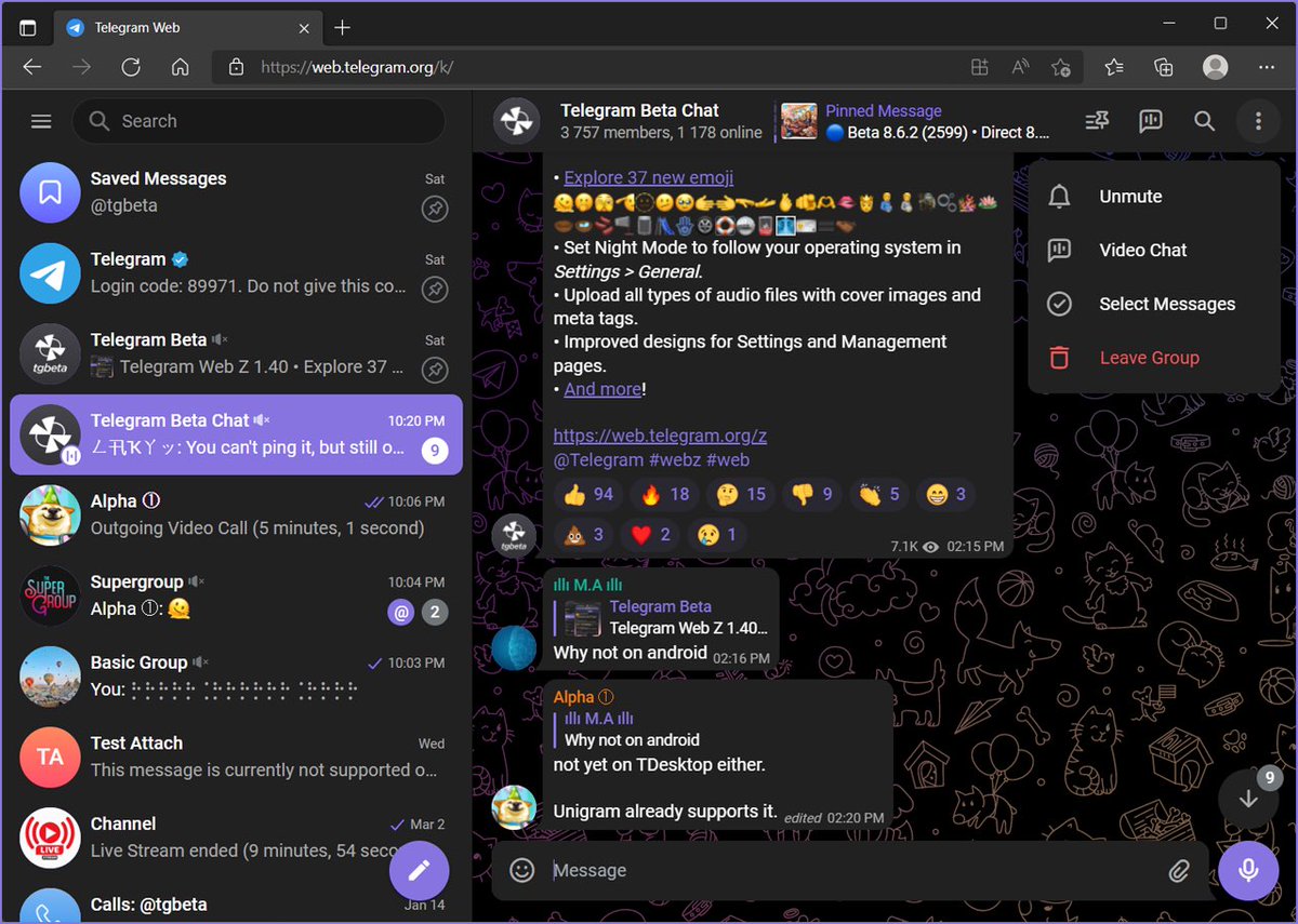 TelegramBeta's tweet photo. Telegram Web K 1.4.1
• Supported Emoji 14
🫠🫢🫣🫡🫥🫤🥹🫱🫲🫳🫴🫰🫵🫶🫦🫅🫃🫄🧌🫧🪸🪷🪹🪺🫘🫗🫙🛝🪬🛞🛟🪩🪫🩻🪪🟰🫱🏾🫲🏿
• Improved connection stability
• Files will now load faster with low-speed connection
@Telegram #webk
https://t.co/cXs6KPC69V https://t.co/KMsS1hzkSs