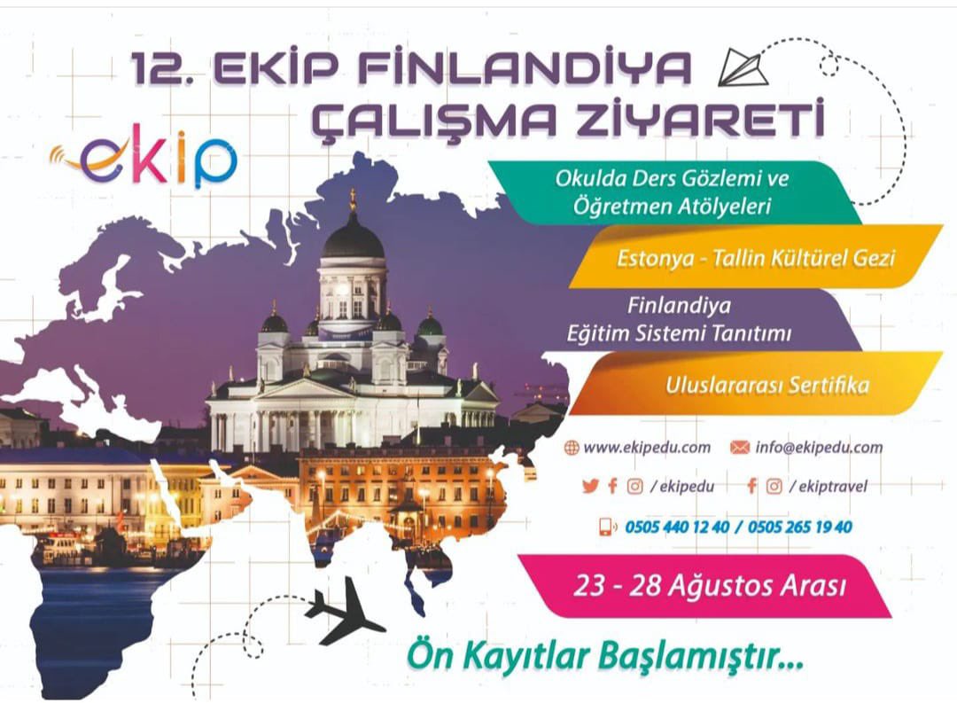 📢EKIP ile Finladiya Çalışma Ziyareti kayıtlarımız başlamıştır.

🌎Ekip ile 12.Finlandiya çalışma ziyaretimiz 23-28 Ağustos tarihinde

🌈Detaylı bilgi için 5054401240/505 2651940
.
.
#ekip #ekiptravel #finland #finlandiyaegitim #school #egitiekipisidir #éducation #öğretmeneğitimi