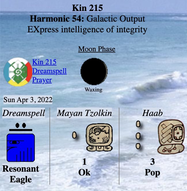 Tex369X's tweet photo. Sunday 4.3.2022 - #Kin215
Long Count 0.0.9.7.10
moon:9 day:28

#BLUERESONANTEAGLE

I channel in order to create
Inspiring mind
I seal the output of vision
With the resonant tone of attunement
I am guided by the power of accomplishment https://t.co/mJVNwcwT3H