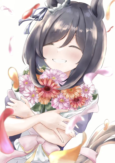 誕生日に花束をもらい満面の笑みをみせるエイシンフラッシュ
#ウマ娘 
#エイシンフラッシュ生誕祭2022 