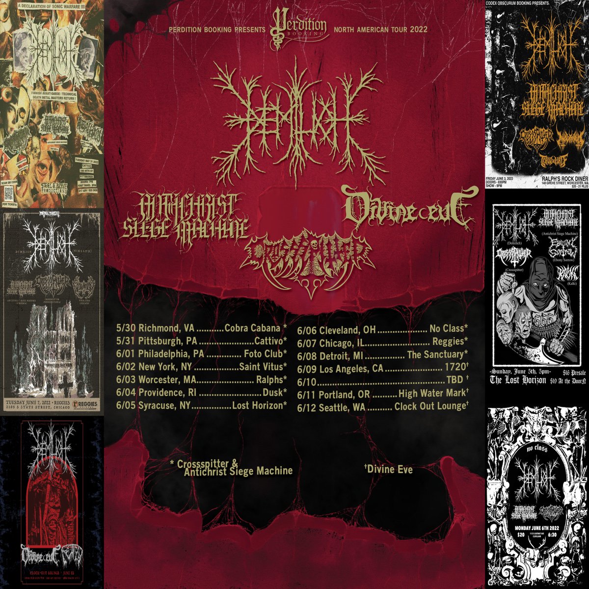 Demilich will return to tour the USA this May already! The tour will start from Maryland Deathfest on 5/29 and end in Seattle, WA, on 6/12.

More at demilich.band/demilich-usa-2…

#Demilich #tour #USA #PerditionBooking #MDF #MarylandDeathfest #DeathMetal #OSDM #FinnishDeathMetal #OSFDM