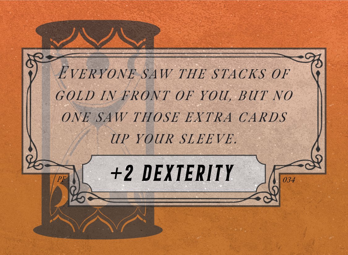 In honor of the Prologues Crowd Sale hitting triple digits, here's a card from the game that shows you how a higher DEX score can earn you some extra gold...

Check out the Crowd Sale here: thegamecrafter.com/crowdsale/prol…

#dnd #ttrpg #ttrpgfamily #ttrpgcommunity #dnd5e #DnDcharacter