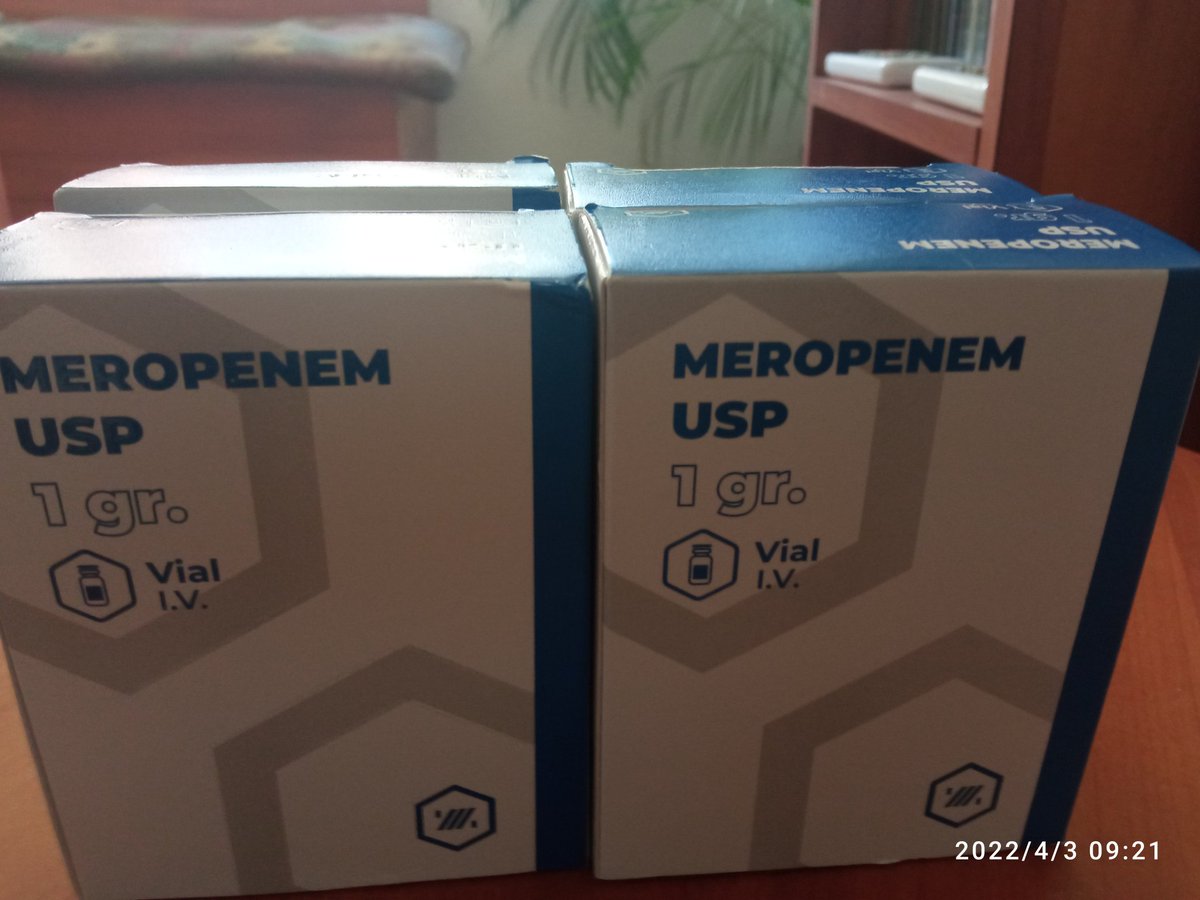 Buenos días Twitter amigos, muchas bendiciones en este domingo que inicia, tengo disponible 4 cajas de Meropenem vía I.V. donadas por la sra. María Alejandra Ray de Luna para que sean utilizadas por persona que la requiera, favor escribir al DM. Feliz día 🙏
