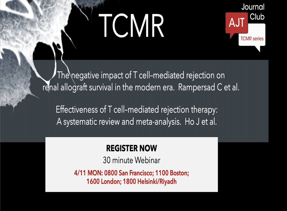 Leonardo V. Riella (@lvriella) on Twitter photo Don't miss this live webinar on 4/11 about 2 recent T-cell mediated rejection papers <a href="/amjtransplant/">American Journal of Transplantation</a> asts.zoom.us/webinar/regist… Moderated by <a href="/mannonmom/">Roslyn Mannon (moving to Bluesky as mannonmom)</a>, <a href="/mmengelUofA/">Michael Mengel</a>, and Sindhu Chandran who will be joined by <a href="/helantera/">Ilkka Helanterä</a> and Randhawa. <a href="/SandyFeng8/">SandyFeng</a> Don't miss this live webinar on 4/11 about 2 recent T-cell mediated rejection papers <a href="/amjtransplant/">American Journal of Transplantation</a> asts.zoom.us/webinar/regist… Moderated by <a href="/mannonmom/">Roslyn Mannon (moving to Bluesky as mannonmom)</a>, <a href="/mmengelUofA/">Michael Mengel</a>, and Sindhu Chandran who will be joined by <a href="/helantera/">Ilkka Helanterä</a> and Randhawa. <a href="/SandyFeng8/">SandyFeng</a>