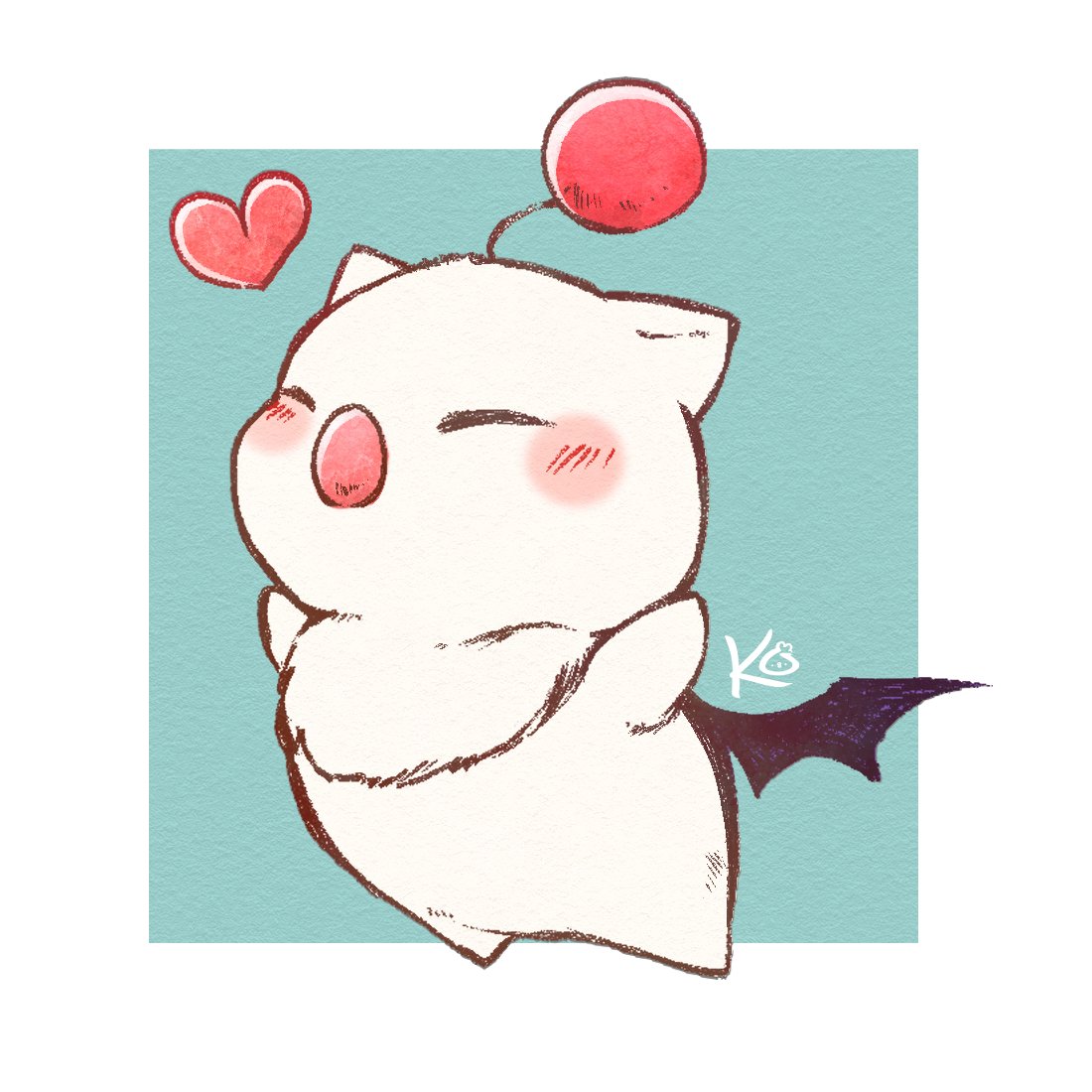 moogle no humans blush heart solo closed eyes wings open mouth  illustration images