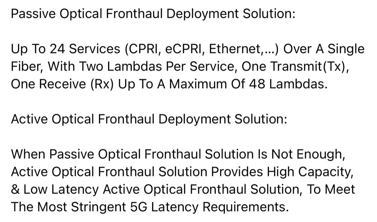 ZarmanElite's tweet photo. Passive, &amp; Active Optical Fronthaul Deployment Solutions. #5G #CPRI #eCPRI https://t.co/vfVZcyybot