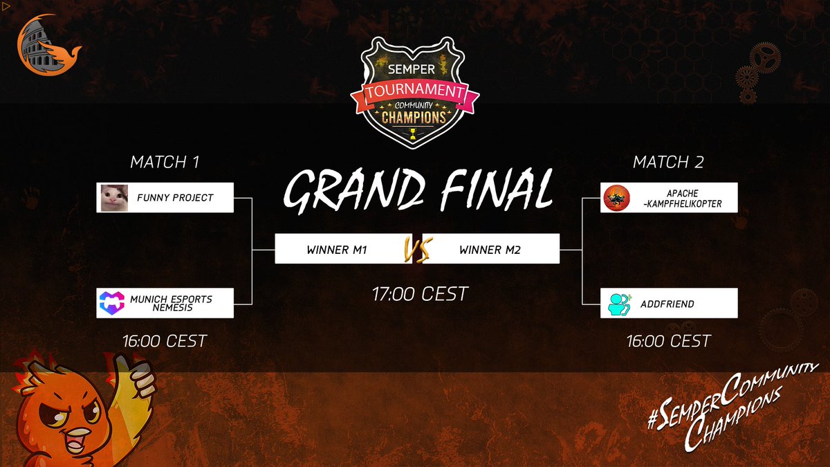 SemperCommunity's tweet photo. Ab 16:00 Uhr sind wir wieder für euch live. Heute mit dem Finale in unserem Champions Turnier
#Overwatch #OverwatchCup #OverwatchTurnier #SemperCup https://t.co/EY0QKTmxrA