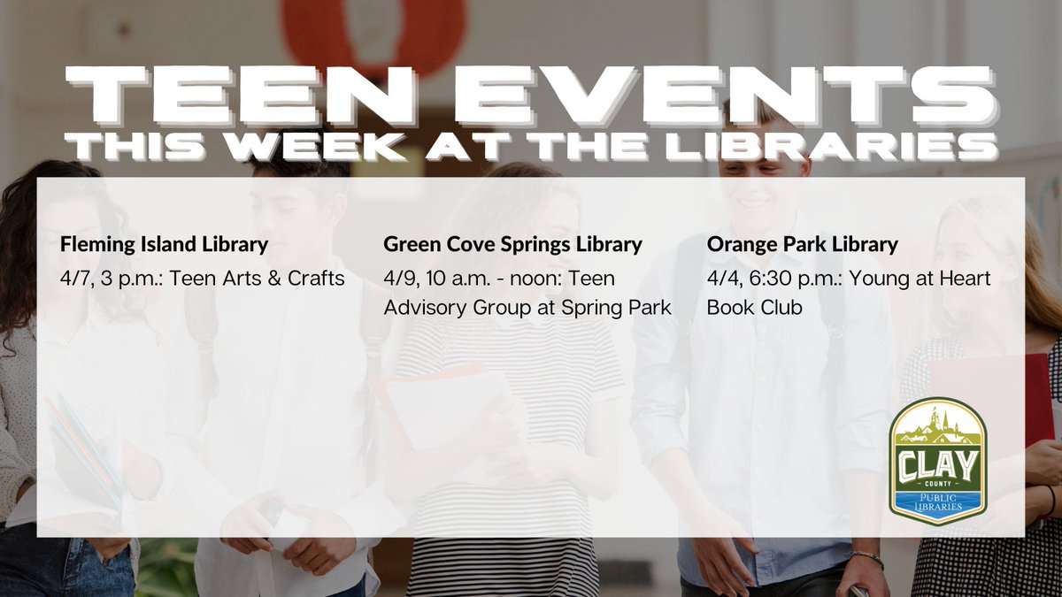 ClayLibrary's tweet image. Check out these events happening this week at your Local Clay County Libraries.

#ClayCoLibrary