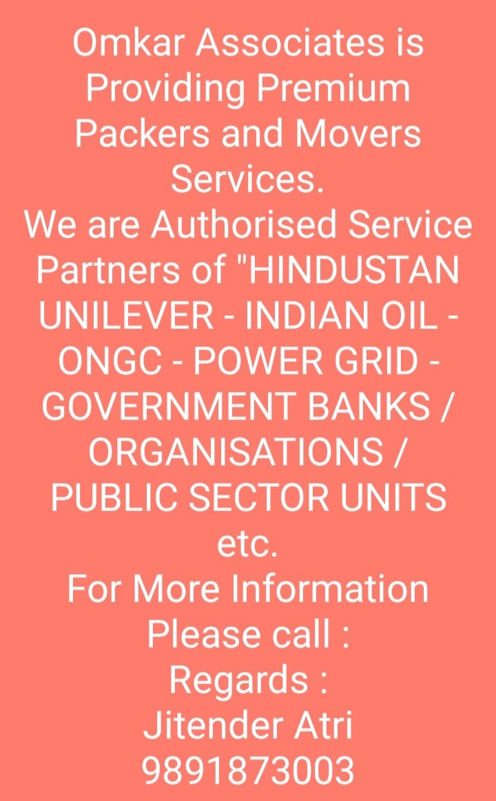 jitenderatri's tweet photo. Dear Concerned,

Greeting's from OMKAR ASSOCIATES !

We the OMKAR ASSOCIATES provide shifting of household goods, car transportation, storage facility,commercial transportation service all over India.

Thanks and Regards :
Jitender Atri
9891873003 https://t.co/rV9WBgJA5F