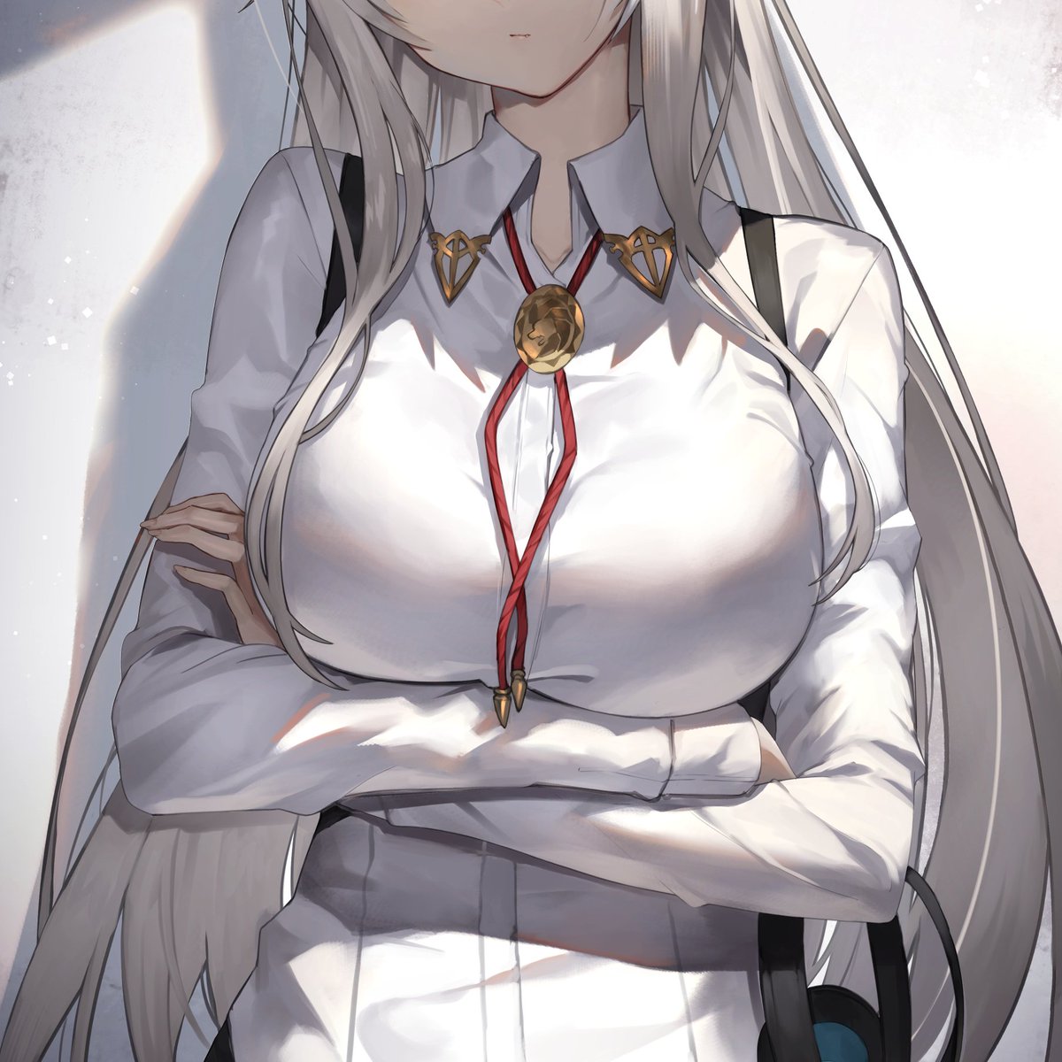 [The lioness couldn't possibly lose right?
So she is gonna cross her arms under her chest to show off a little as well.]

Is that so, Senpai?~